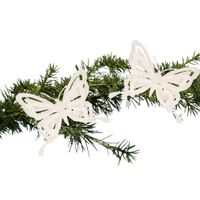 2x stuks kerstboom decoratie vlinders op clip glitter wit 14 cm