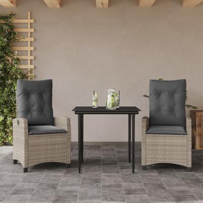 3-delige Tuinset met kussens poly rattan lichtgrijs