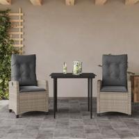 3-delige Tuinset met kussens poly rattan lichtgrijs