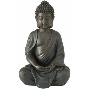 Boeddha beeld Zen - binnen/buiten - kunststeen - antiek donkergrijs - 13 x 10 x 20 cm