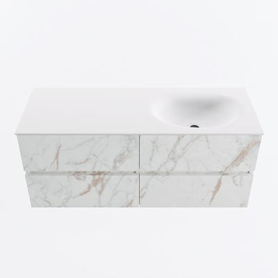 MONDIAZ VICA 120cm badmeubel onderkast Carrara 4 lades. Wastafel MOON rechts 1 kraangat, kleur Talc.