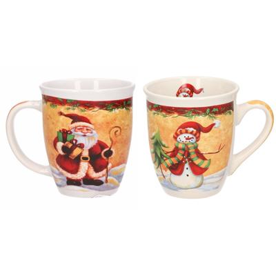 Set van 2x stuks kerstmokken sneeuwpop met rode muts en kerstman met cadeautjes 11 cm