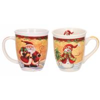Set van 2x stuks kerstmokken sneeuwpop met rode muts en kerstman met cadeautjes 11 cm