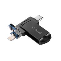 Richwell 128G type-C + 8 pin + USB 3 0 Metal Flash Disk met OTG functie (zwart)
