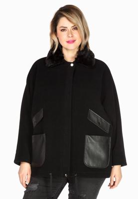 Yoek Jacket wide fur collar | Zwart | Maat XXL/+