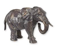 A CAST IRON SCULPTURE OF A ELEPHANT