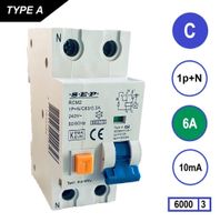 SEP Aardlekautomaat 6A C Kar 10mA 2 polig 36mm RCM2 Kema Keur 230V automaat en aardlek in een