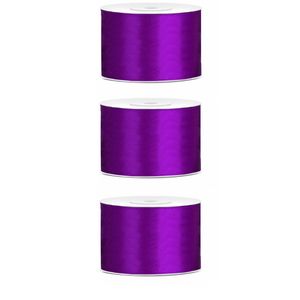 3x Hobby/decoratie paars satijnen sierlinten 5 cm/50 mm x 25 meter