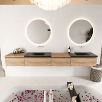 MONDIAZ BUKLA 280cm badmeubel met module 60 rechts kleur Washed Oak met 4 lades. Wastafel CLOUD dubbel 0 kraangaten kleur Urban.