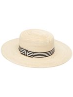 Nina Ricci chapeau tressé à ruban contrastant - Blanc - thumbnail