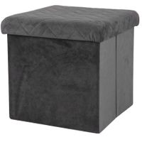 Poef/hocker - opbergbox zit krukje - velvet donkergrijs - polyester/mdf - 38 x 38 cm - opvouwbaar