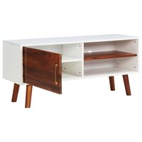 The Living Store TV-kast - Massief acaciahout - 110 x 35 x 50 cm - Wit MDF