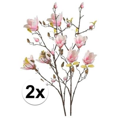 Kunstbloem - 2x - Magnolia - op tak - 105 cm - roze - sierbloemen - decoratie