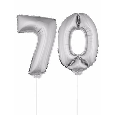 70 jaar leeftijd feestartikelen - versiering cijfers - zilver - ballonnen op stokje - van 41 cm