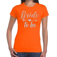 Bride to be Cupido zilver glitter t-shirt oranje dames - thumbnail