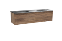 Balmani Forma zwevend badmeubel 180 x 55 cm amerikaans notenhout met Tablo Arcato dubbele wastafel in marmer pietra grey, Horizontale symmetrische rechte ribbel