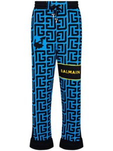 Balmain pantalon de jogging en coton à imprimé monogrammé - Bleu