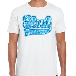 Verkleed T-shirt heren - STOUT - wit - blauw panter look letters - fout/goud/stout