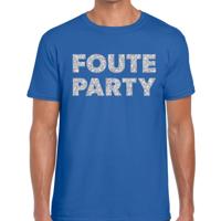 Foute party tekst t-shirt - blauw - voor heren - met zilver glitters print - feestkleding