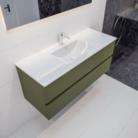 Mondiaz Vica Denia badmeubel groen mat 120 cm 2 lades keramiek enkele spoelbak midden 1 kraangat