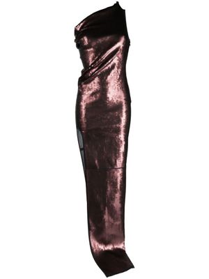 Rick Owens robe longue Athena ornée de sequins à une épaule - Marron