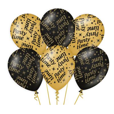 Ballonnen Party Time - 6x - zwart/goud - 30 cm - leeftijd verjaardag thema - versiering
