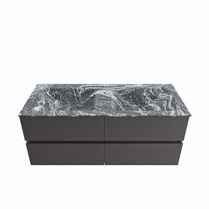 MONDIAZ VICA-DLUX 120cm badmeubel onderkast Dark grey 4 lades. Inbouw wastafel CLOUD dubbel zonder kraangat, kleur Lava.