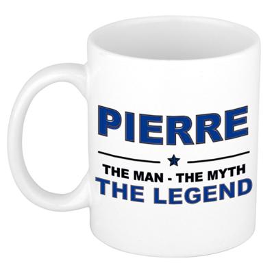Pierre cadeau mok - man myth legend - naam koffiemok / beker - wit en blauw - 300 ml