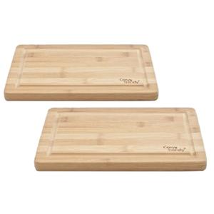 Keuken groente/vlees snijplank rechthoek - 2x - bamboe hout - 29 x 19 x 1.8 cm - met lekgroef