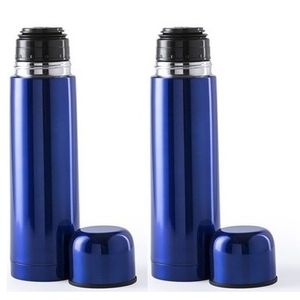 2x RVS thermosflessen/isoleerkannen 500 ml blauw