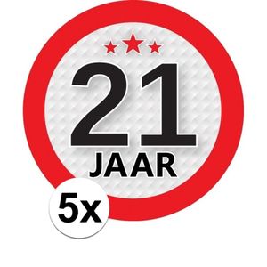 5x 21 Jaar leeftijd stickers rond 9 cm verjaardag versiering   -