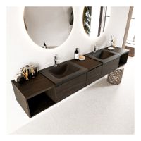 Mondiaz Bukla 240cm badmeubel met open module 40 L+R dark brown 3 lades met wastafel dubbel 2 kraangaten kleur urban