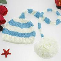 Kinder fotografie kleding baby foto wol lange staart GLB horizontale gestreepte KERSTMUTS (blauw)