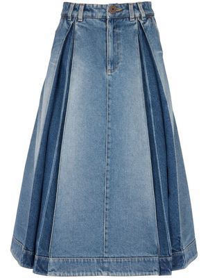 Balmain jupe en jean à plis - Bleu