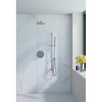 Fortifura Calvi Inbouw Regendoucheset - rond - thermostatisch - wandarm - glijstang - 25cm hoofddouche - staaf handdouche - metalen slang - Geborsteld RVS PVD (RVS) SW496812/SW542645/SW706208/SW720554/SW720561/SW115