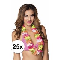 25x Hawaiiketting 50 cm gekleurde bloemen   - - thumbnail