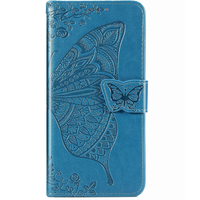 iPhone 15 Pro hoesje - Bookcase - Pasjeshouder - Portemonnee - Vlinderpatroon - Kunstleer - Blauw