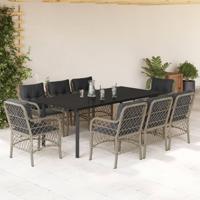 9-delige Tuinset met kussens poly rattan lichtgrijs