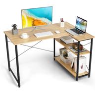 Bureau L-Vorm Computertafel met Rek Rechts of Links Hoekbureau met Opbergvakken Hoektafel Bureautafel 120 x 88 x 74,5 cm (Natuur/Zwart/Grijs)