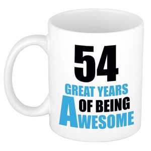 54 great years of being awesome cadeau mok / beker wit en blauw