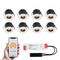 Set van 8 Olivia Smart LED Mini Inbouwspots - Veranda spots - 12V 3W 150lm - Dimbaar - Wifi & Bluetooth - 2700K - IP44 waterdicht - Wit