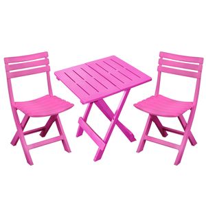 Klapstoelen 2x met bijzettafeltje set - buiten - roze - kunststof