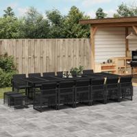 17-delige Tuinset met kussens poly rattan zwart