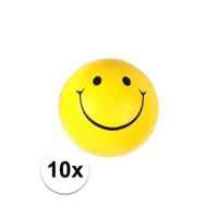 Stressbal smiley - 10x - geel - D6 cm - lachende smiley