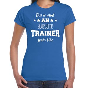 Cadeau t-shirt voor dames - awesome trainer - trainer bedankje - blauw