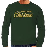 Foute kerstborrel trui / kersttrui Merry Fucking Christmas glitter goud op groen heren 2XL (56)  -