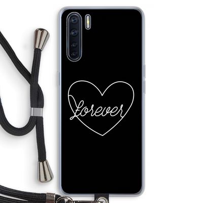 Forever heart black: Oppo A91 Transparant Hoesje met koord