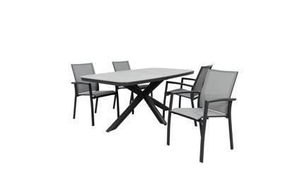 Qopps Vakio tuintafel met 4 Tampa stapelbare tuinstoelen