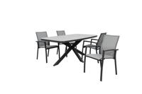 Qopps Vakio tuintafel met 4 Tampa stapelbare tuinstoelen