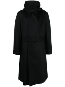 Yohji Yamamoto manteau ceinturé à capuche - Noir